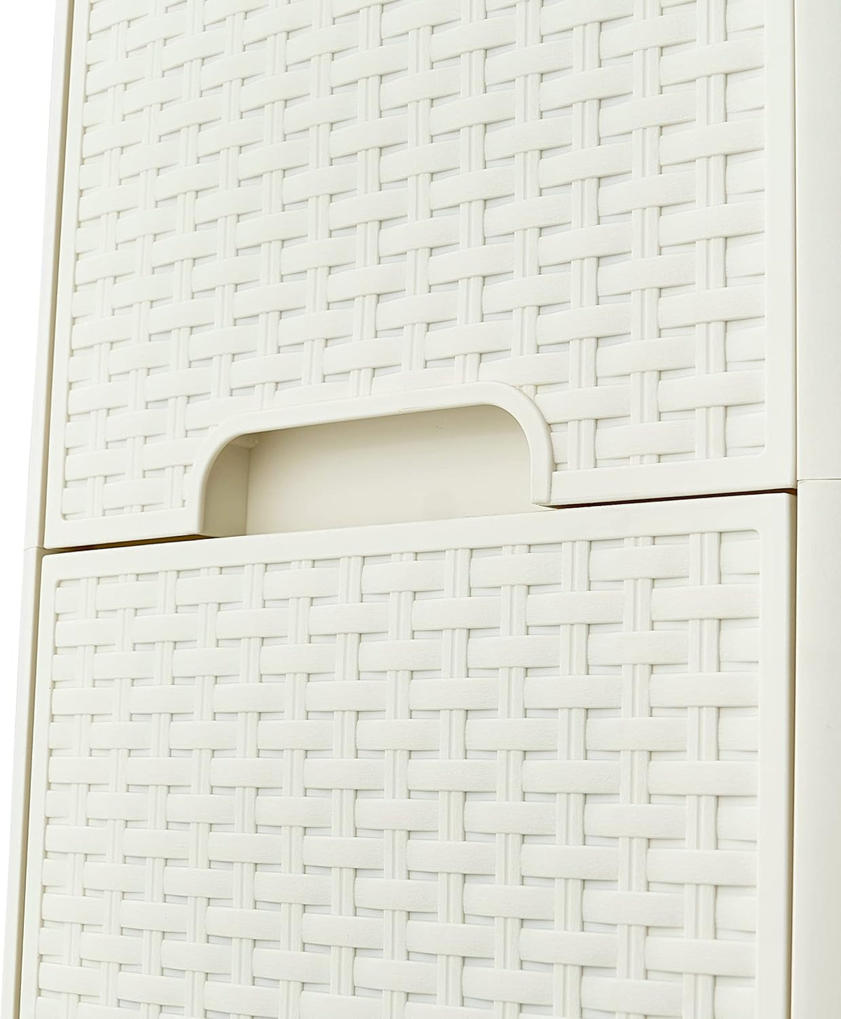 3 Drawer White Wicker Storage Cabinet with Wheels S8819
