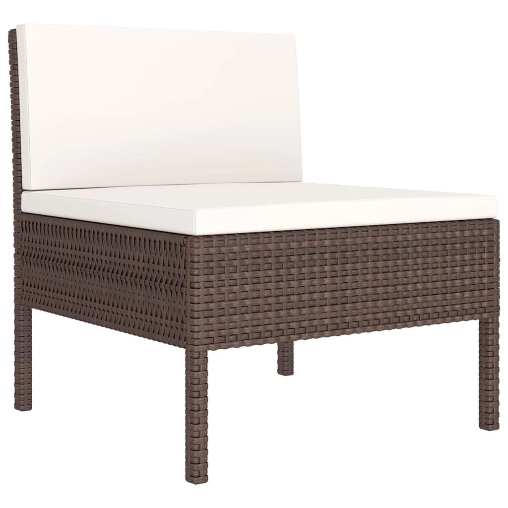 9 Piece Garden Conversation Set with Cushion and Footrest Brown Poly Rattan Sectional Outdoor Furniture Set D52800