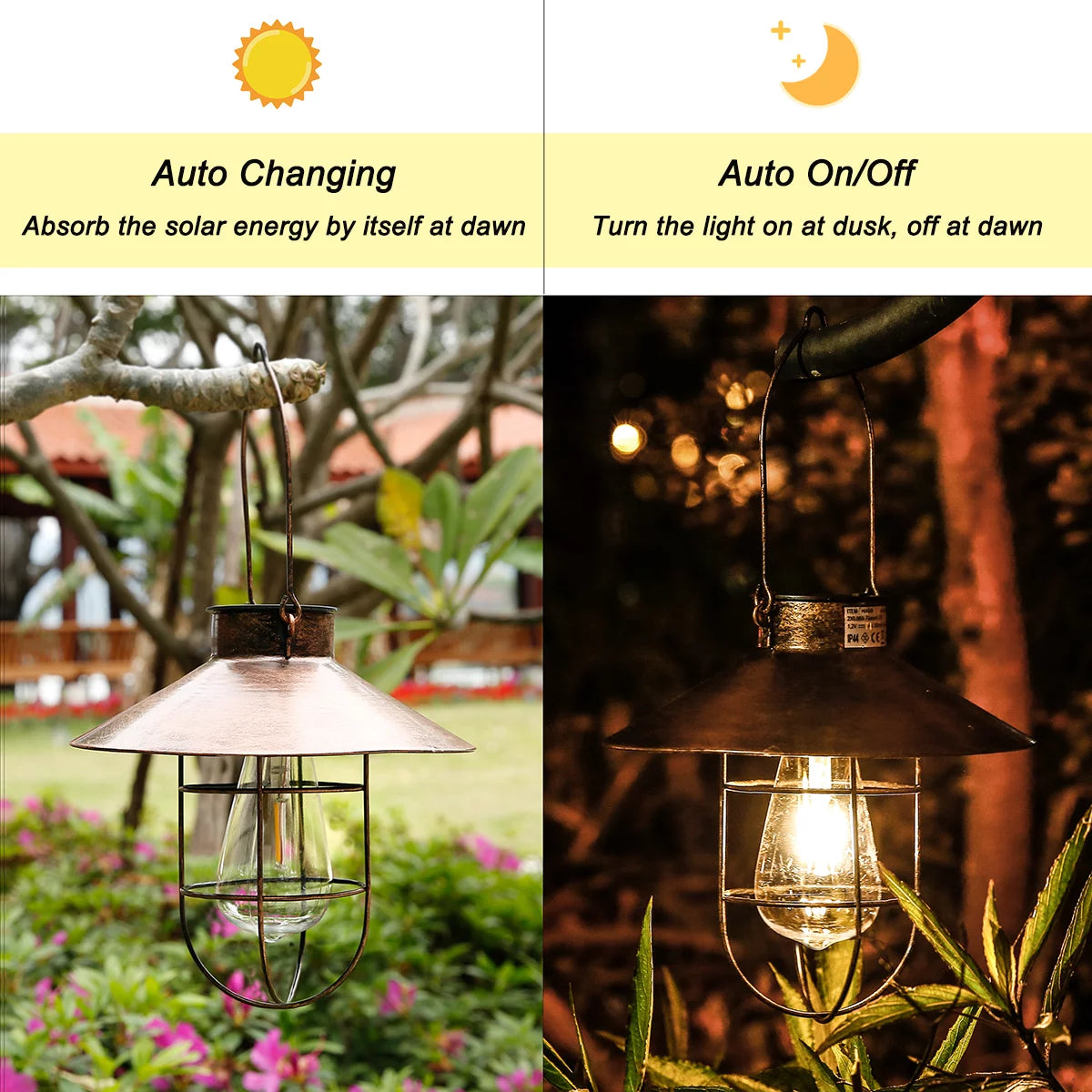 Metal Hanging Solar Lantern Waterproof with Edison Bulb D11510