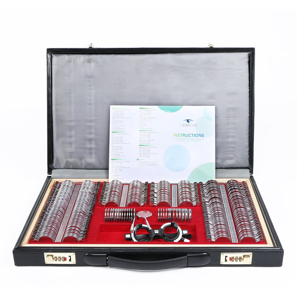 266 Trial Lens Set Optical Kit Metal Rim Wood Frame PU Leather Case T164