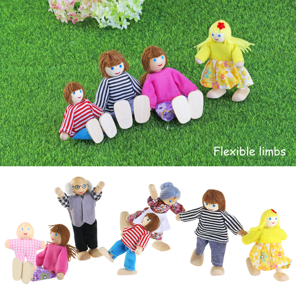 7pcs Wooden Dolls Pretend Play Set U6317
