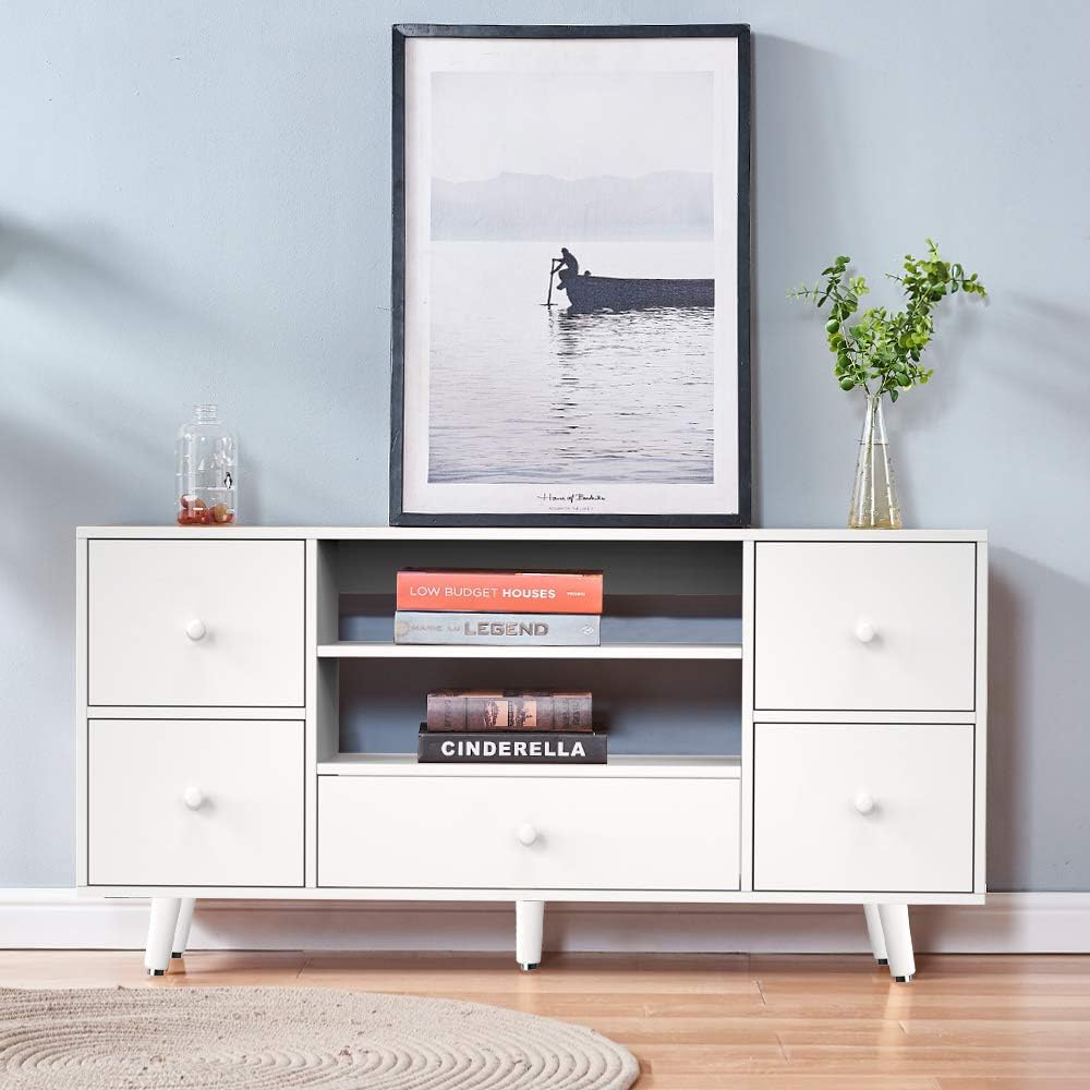 White Wood TV Stand Cabinet with 2 Doors V2417