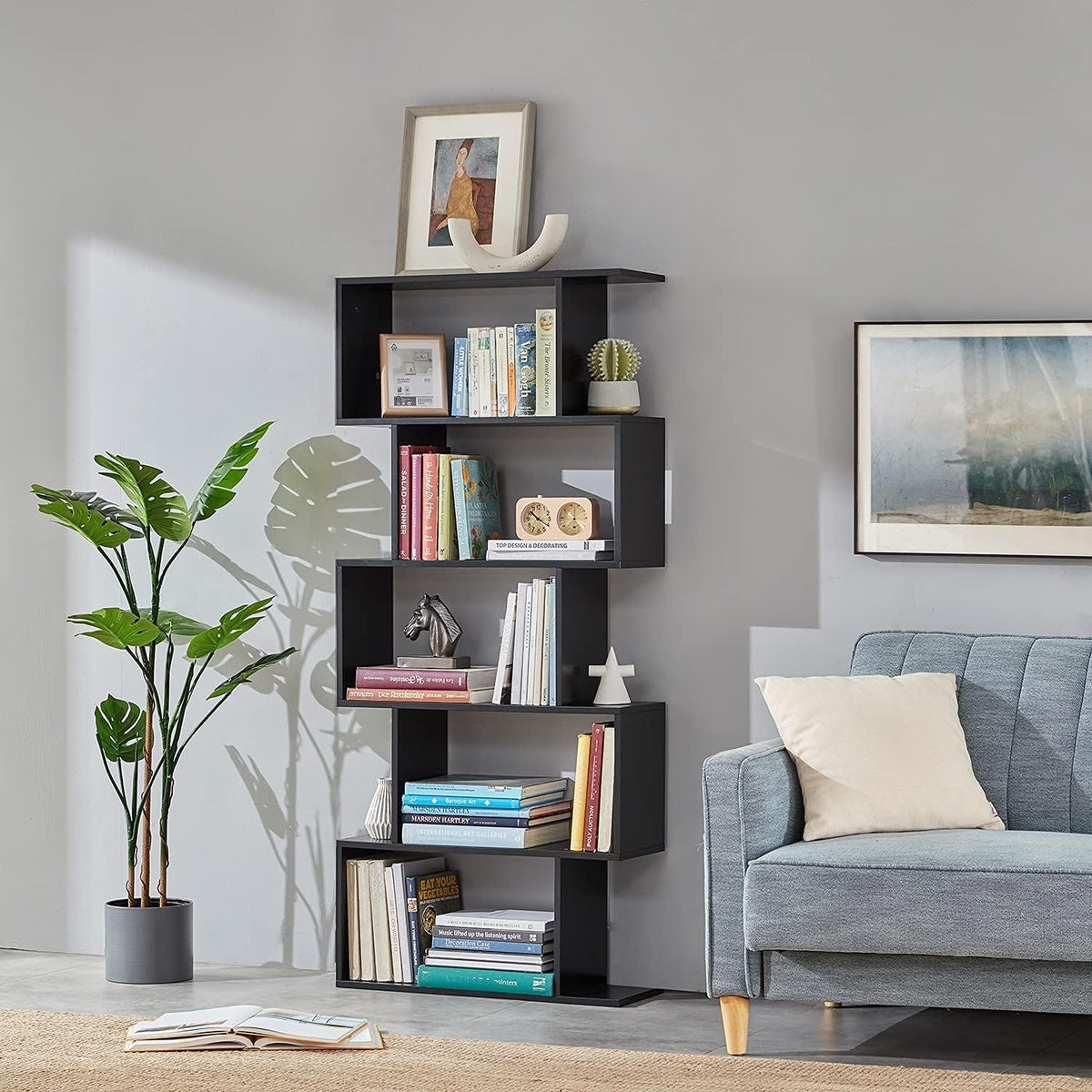 5-Tier Wood Bookcase White (Black) N716