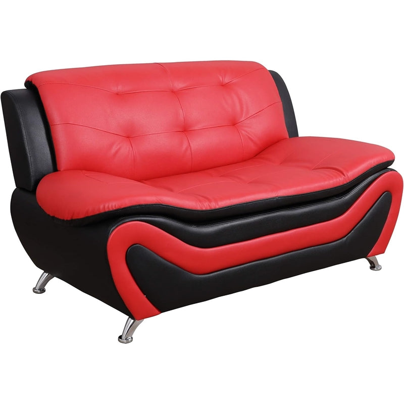 2 Piece Set Faux Leather Black & Red B546641