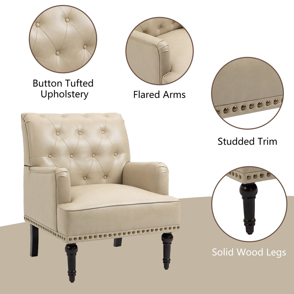 Beige PU Leather Accent Armchair Y690