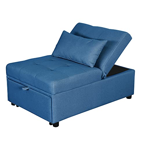 Blue Linen Fabric Fold Sofa Bed F6682