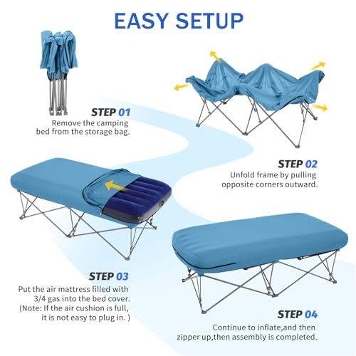 Folding Camping Cot with Inflatable Air Mattress and Carry Bag K8574