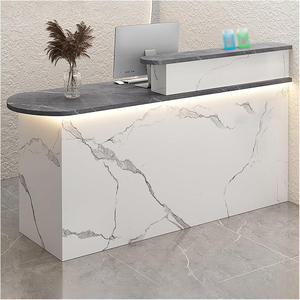 Office Reception Counter Desk with LED Lights and Lockable Drawer G764
