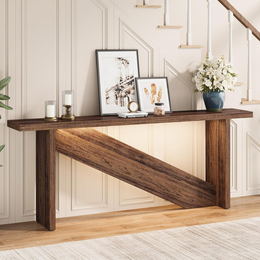 70.86" Long Narrow Wood Console Table with LED Lights B16904