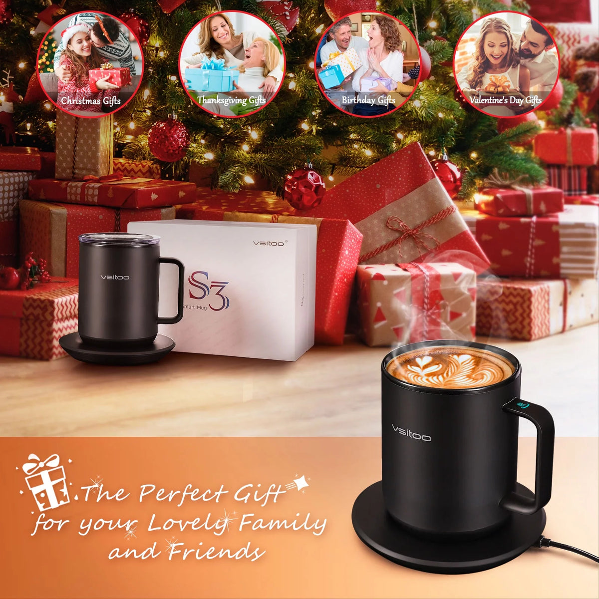 Black Self Heating Coffee Mug 10 oz with Lid U58452