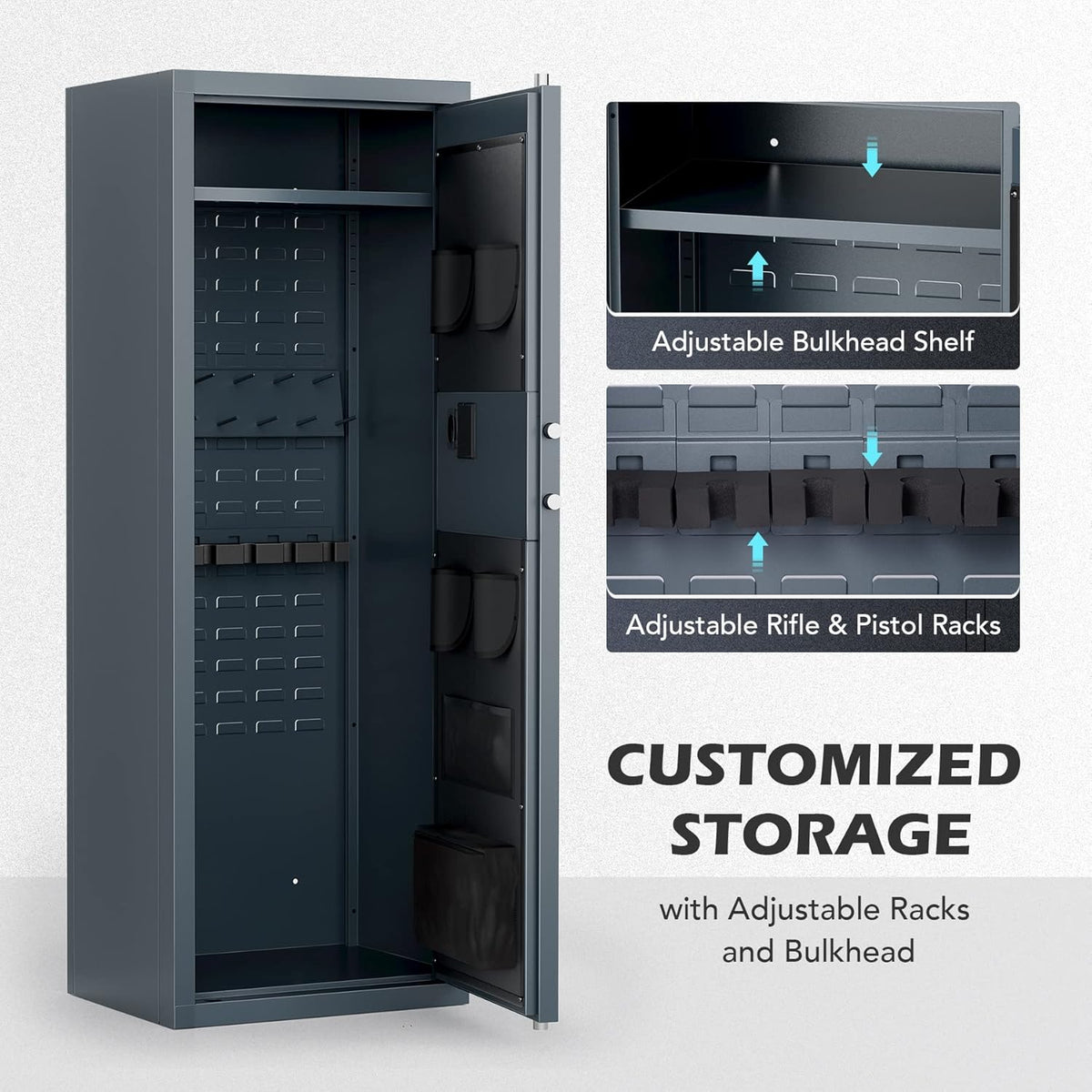 Large Gun Safe with Biometric Fingerprint Keypad Locks, 56*20*15 In F53299