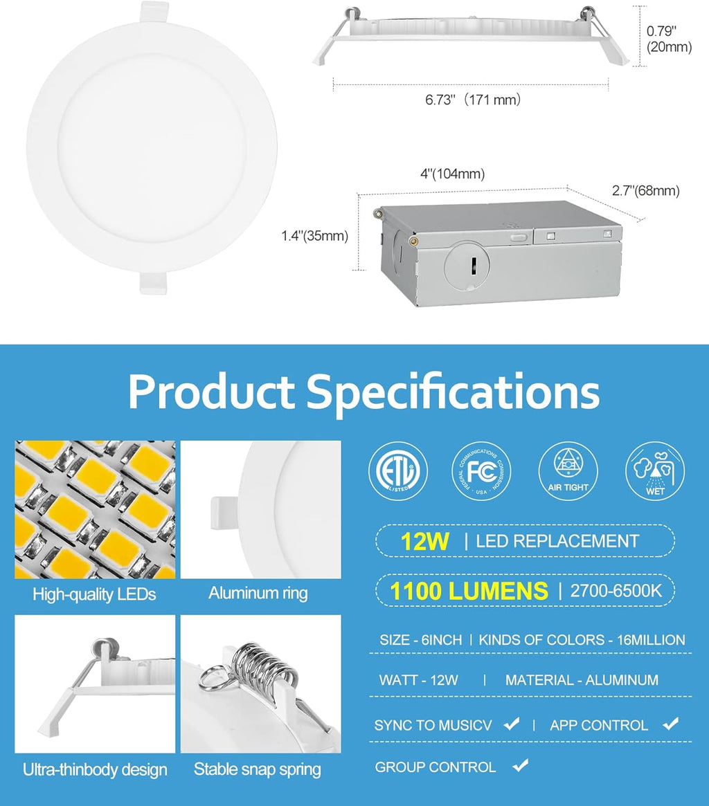 4 Pack Ultra-Thin 4 Inch Smart Recessed Lighting G432444