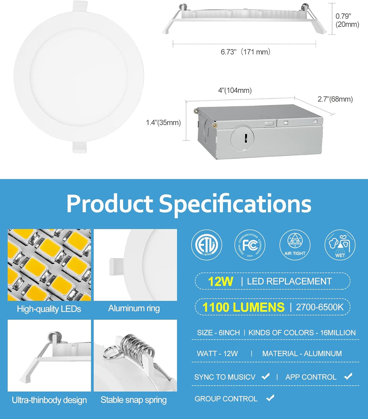 4 Pack Ultra-Thin 4 Inch Smart Recessed Lighting G432444