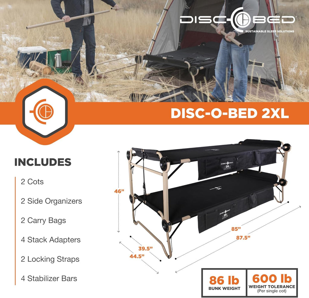 Black Outdoor Convertible 2 Person Camping Cot with 2 Side Organizers Q964