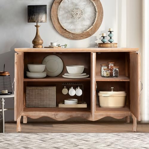3 Carved Doors Wood Sideboard Cabinet, Wash Grey S7749
