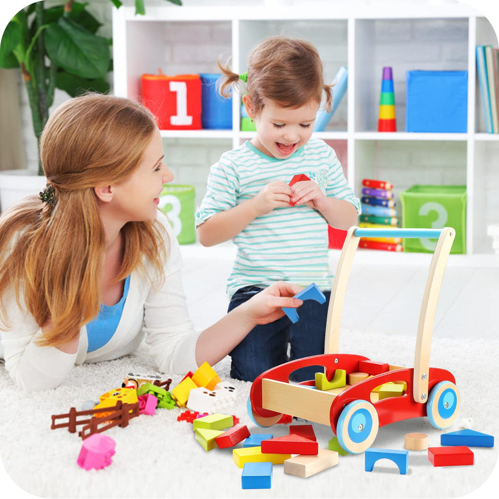 Wooden Baby Walker with Building Blocks 35 PCs Pack of 2 G86796