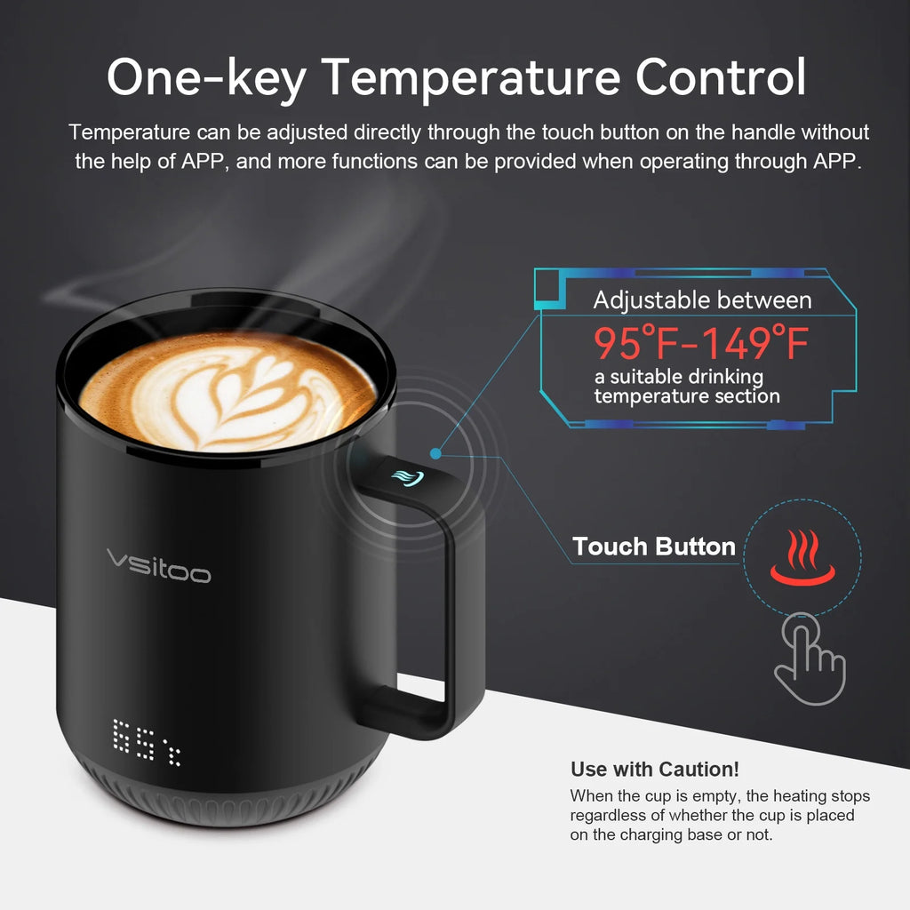 Black Self Heating Coffee Mug 10 oz with Lid U58452