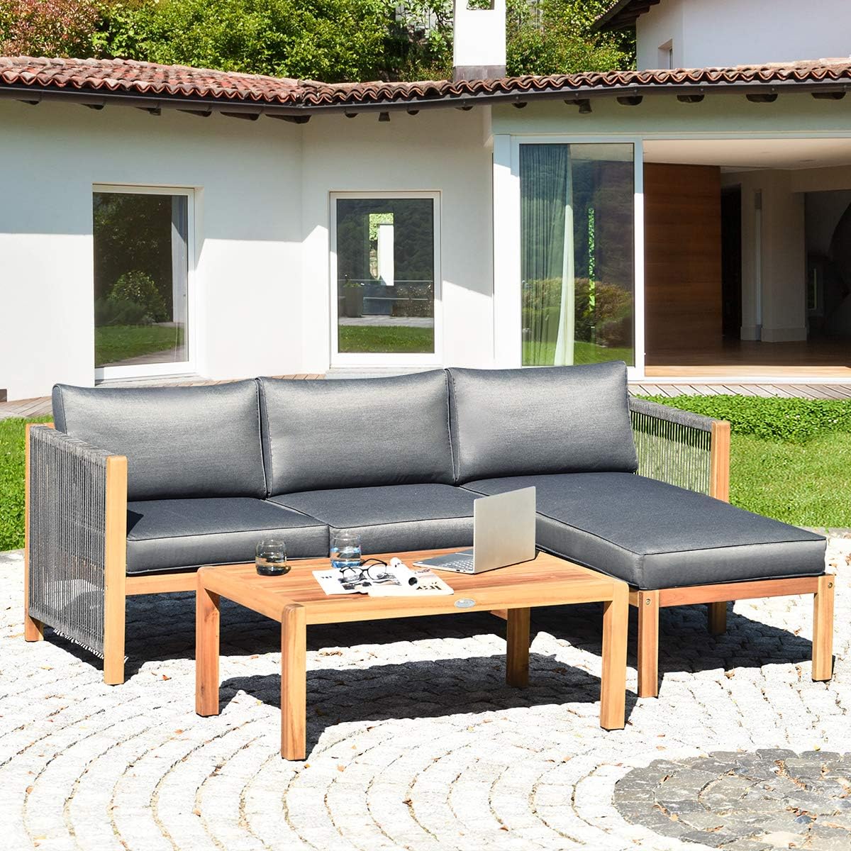 3 Piece Acacia Wood Patio Conversation Set R53847