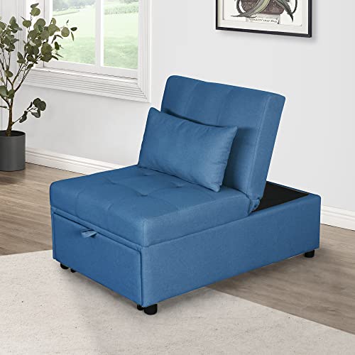 Blue Linen Fabric Fold Sofa Bed F6682