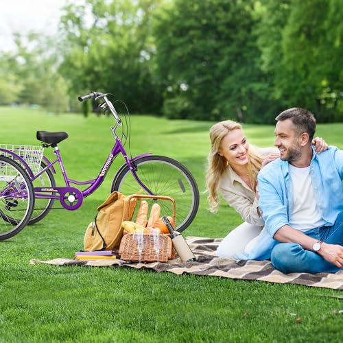 24 Inch Blue 7-Speed Adult Tricycle with Large Basket R123