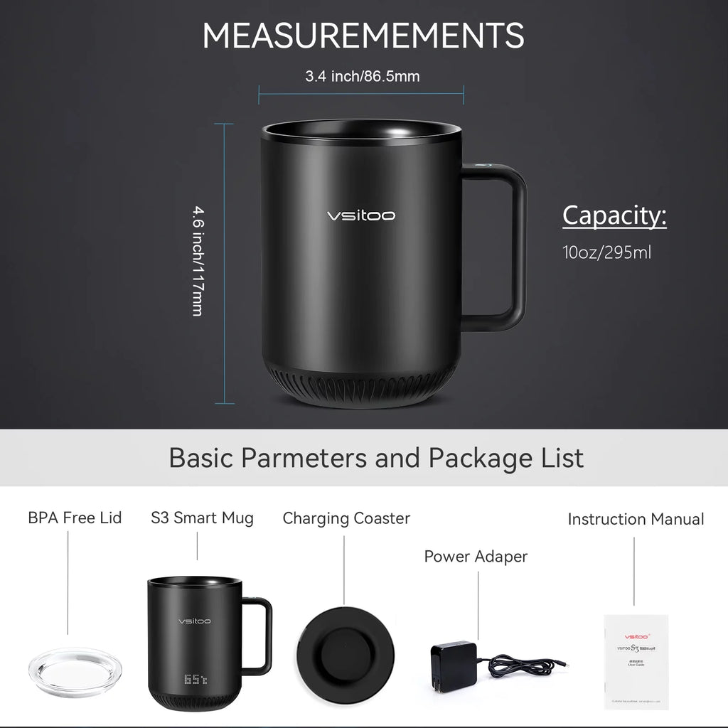Black Self Heating Coffee Mug 10 oz with Lid U58452