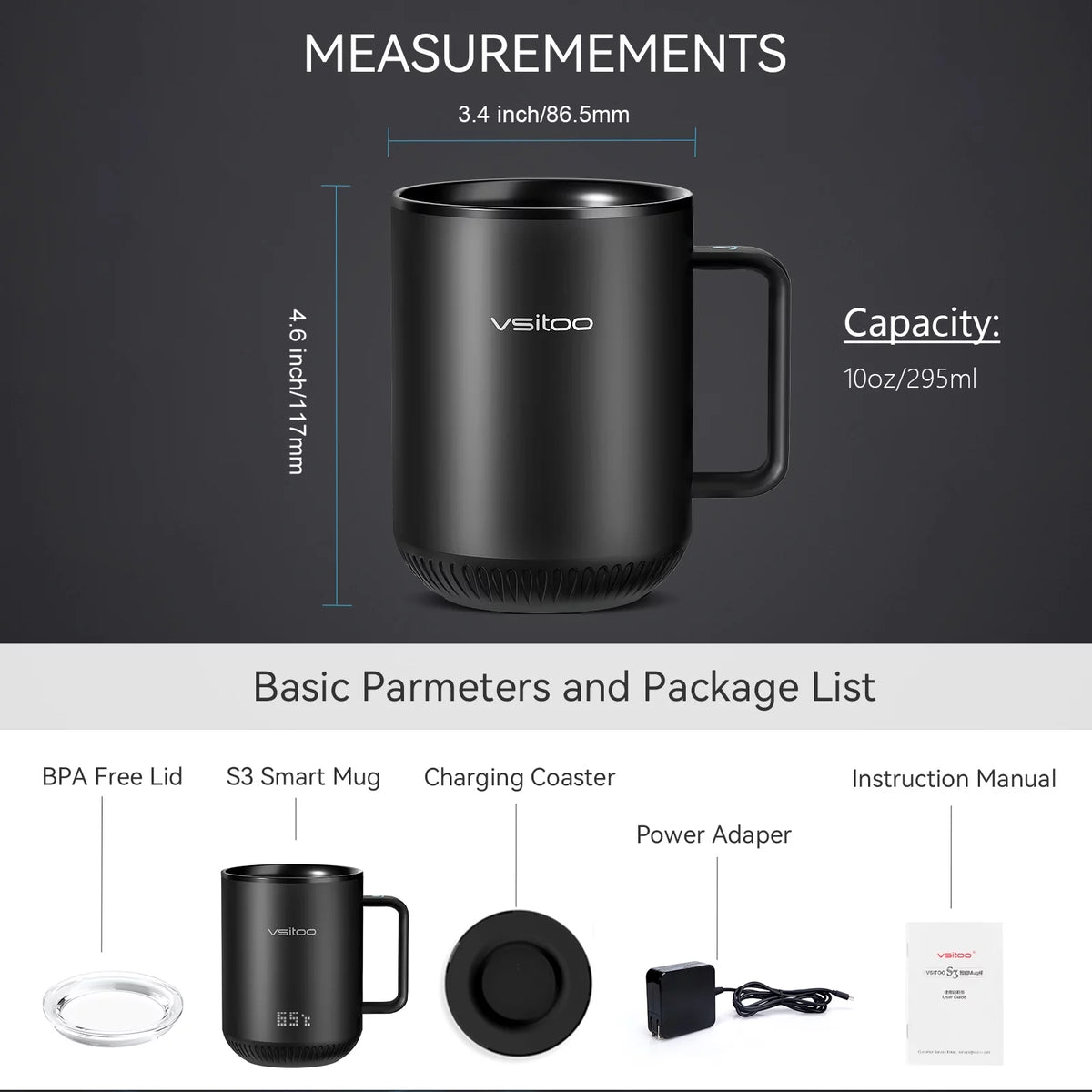 Black Self Heating Coffee Mug 10 oz with Lid U58452