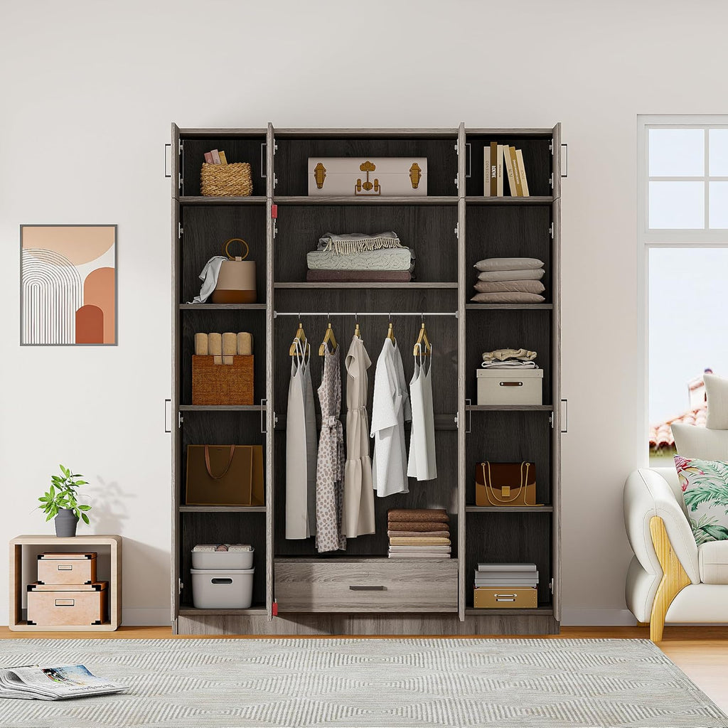 Gray 80.8" H Wooden Armoire Wardrobe with Drawer X43308