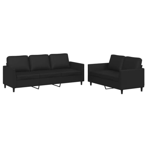 2 Piece Black Faux Leather Sofa Set with Metal Frame A18905