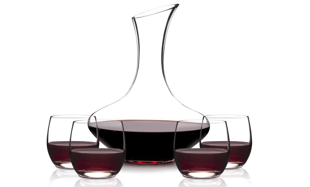 5 pieces Hand Blown Lead Free Crystal Glass Wine Decanter Carafe Aerator with Stemless Wine Glasses E175868