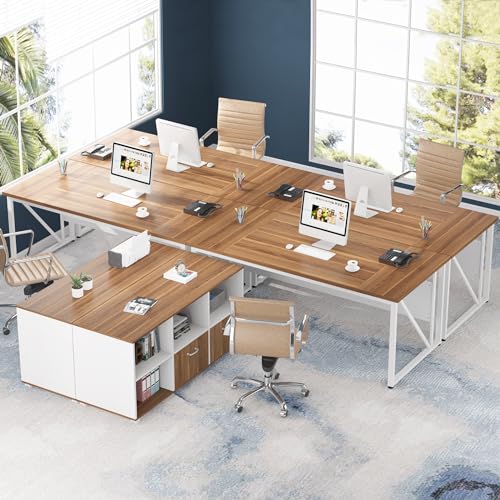 Brown and Black L-Shaped Executive Desk with File Cabinet and Drawers K694262