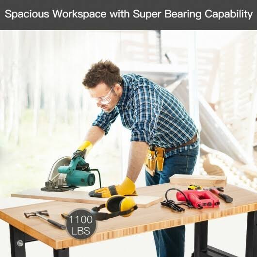 Adjustable Height Bamboo Top Workbench with Caster I272782