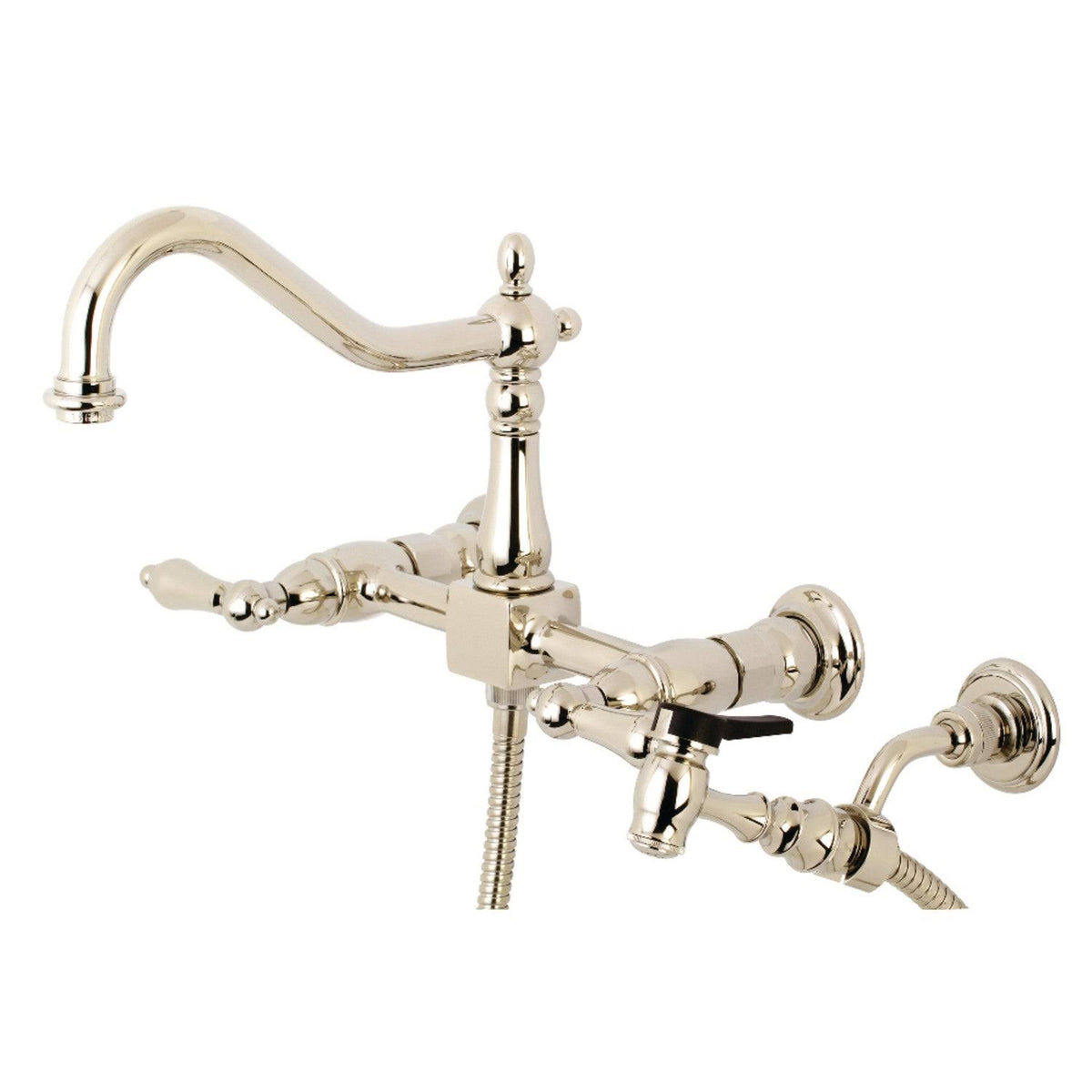 Polished Chrome Two-Handle Wall Mount Kitchen Faucet with Sprayer A526052