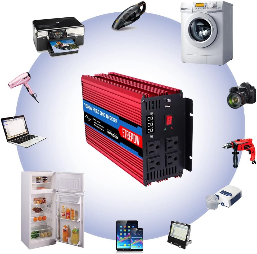 1000 Watt Pure Sine Wave Power Inverter 12V DC to 110V AC P2825