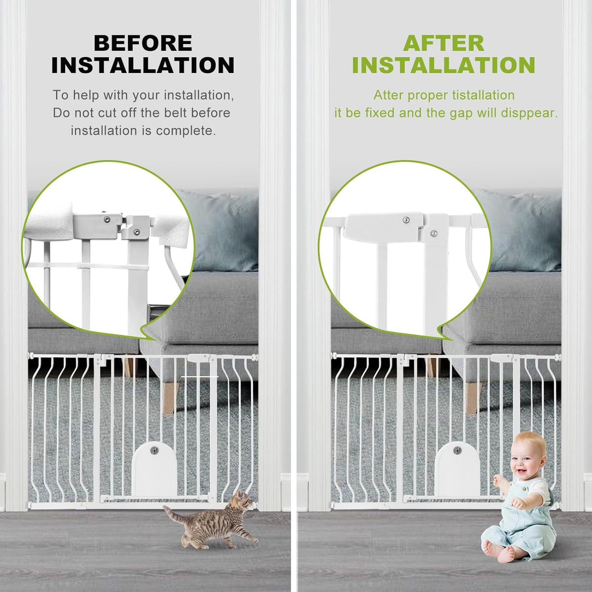 Auto Close 29.5"-48.4" Safety Metal Pet Gate with Pet Door G423866