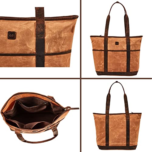 Real Leather Shoulder Handbag Organizer Water Repellent Waxed Canvas Tote Bag M757903