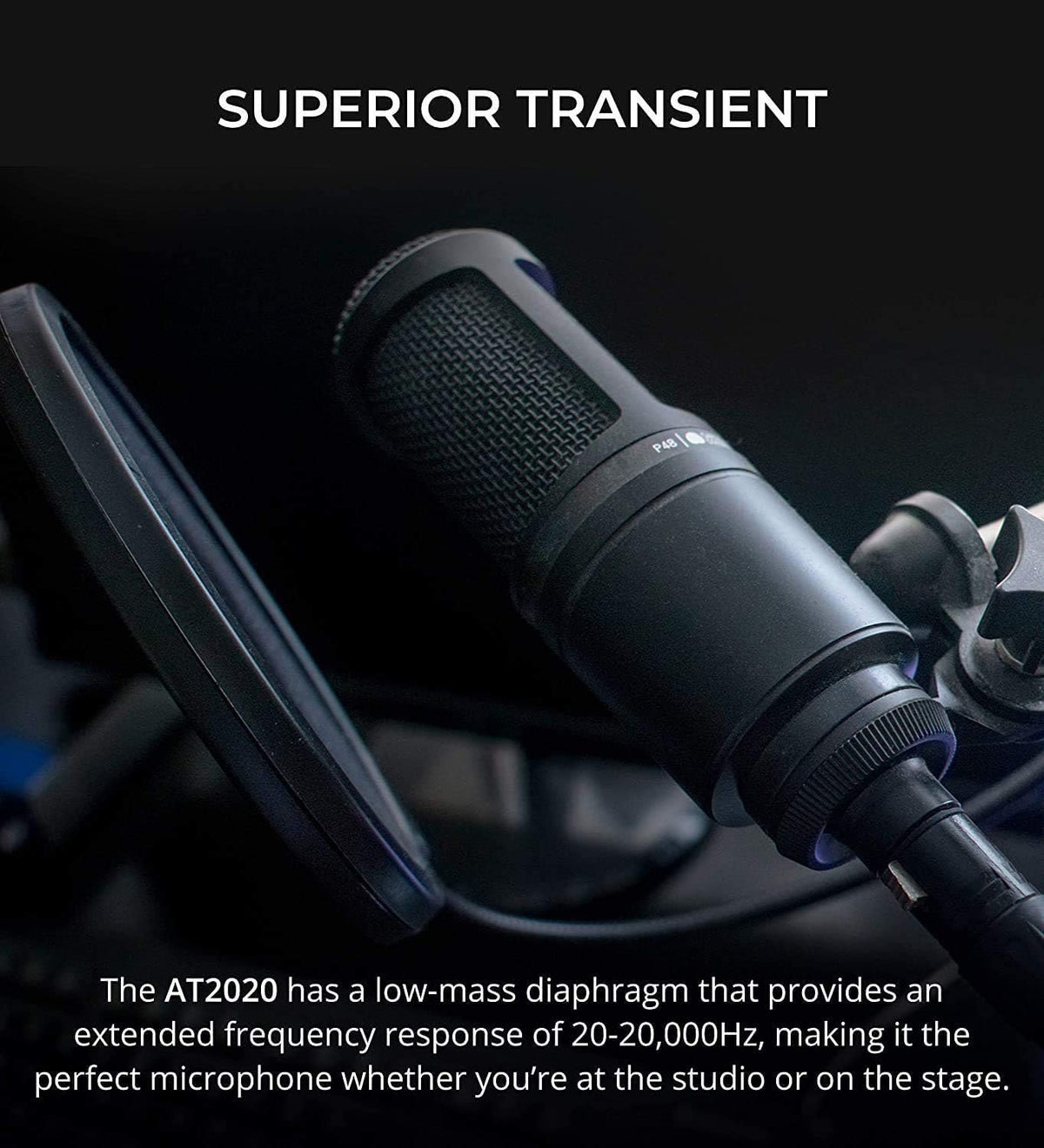 Cardioid Condenser Studio XLR Microphone Bundle with USB Audio Interface, XLR Cable, Pop Filter, Headphone Hook, and Headphones X6185