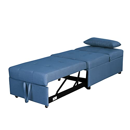 Blue Linen Fabric Fold Sofa Bed F6682