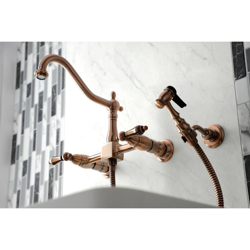Polished Chrome Two-Handle Wall Mount Kitchen Faucet with Sprayer A526052