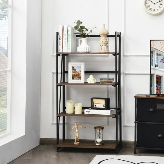 4-Tier Folding Industrial Bookshelf V13200