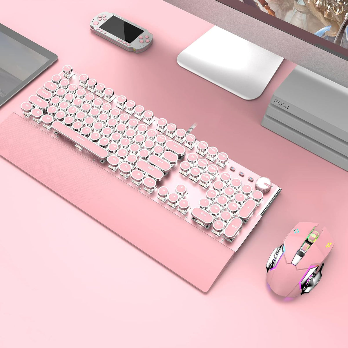 Pink 104 Keys White LED Backlit Mechanical Gaming Keyboard with Mouse Combo U551210