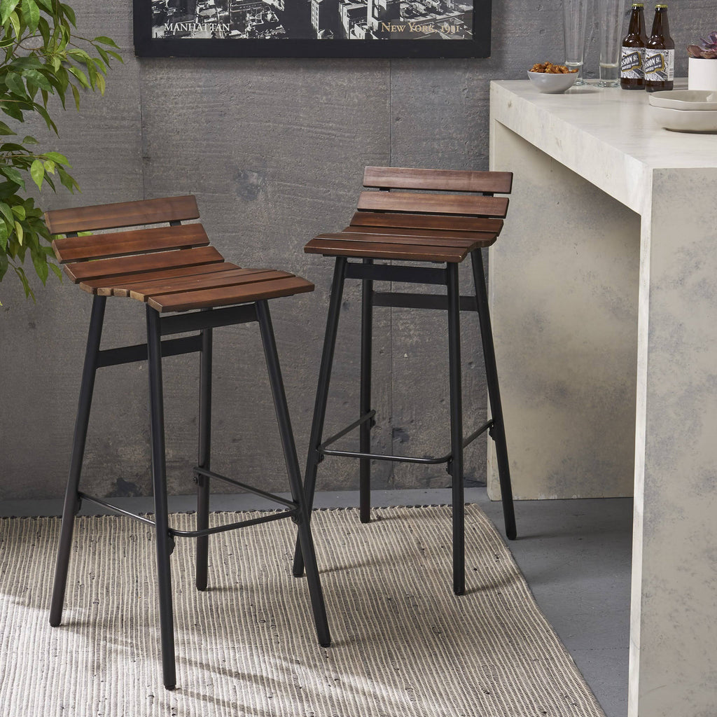 Wooden Barstool Set of 2 Gray Black E594