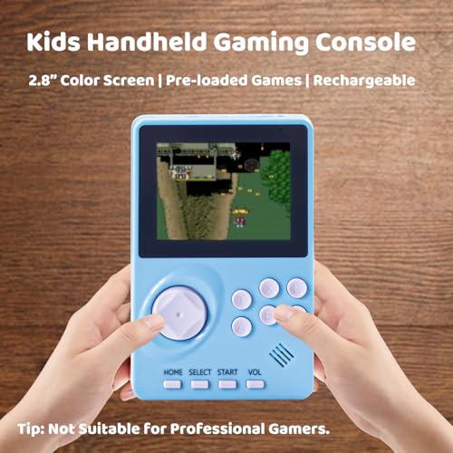 Kids Handheld Video Game Console with 100 16-bit Games, 2.8" Color Screen, Rechargeable Battery (Light Blue) J707