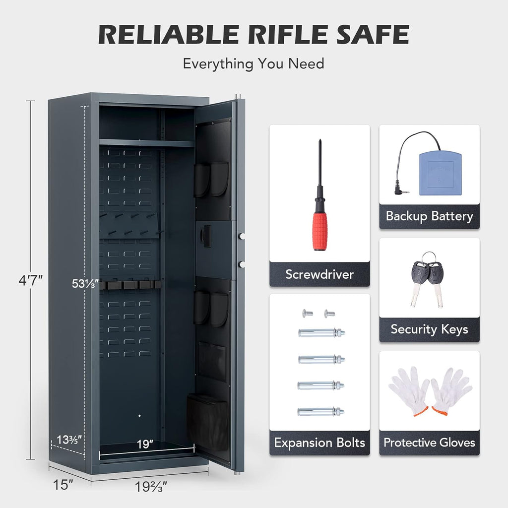 Large Gun Safe with Biometric Fingerprint Keypad Locks, 56*20*15 In F53299