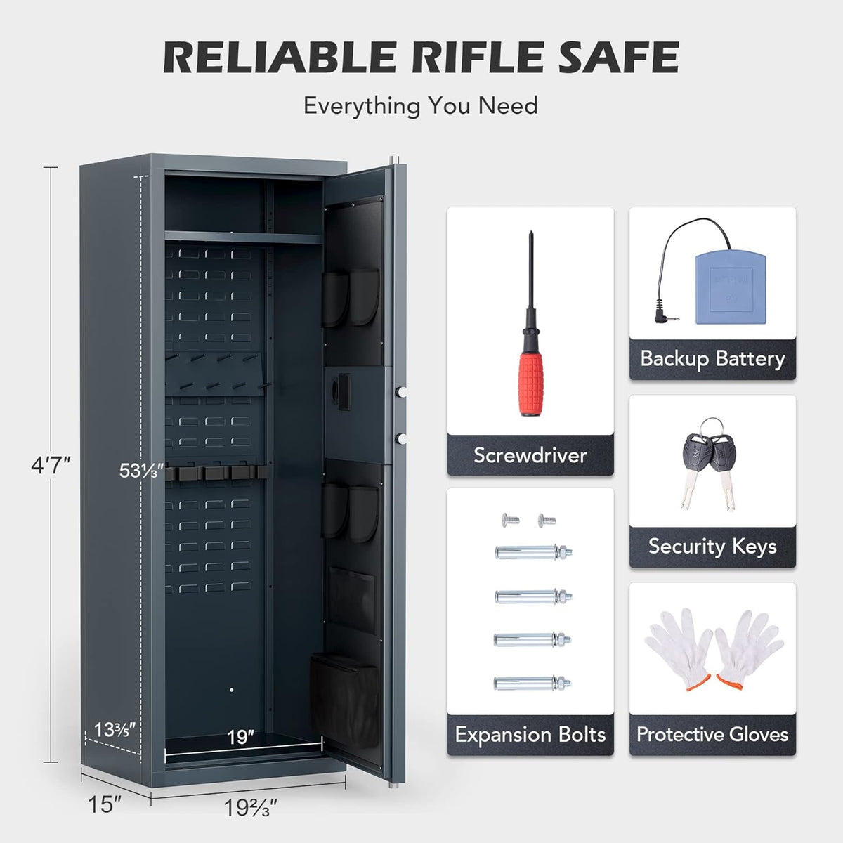 Large Gun Safe with Biometric Fingerprint Keypad Locks, 56*20*15 In F53299