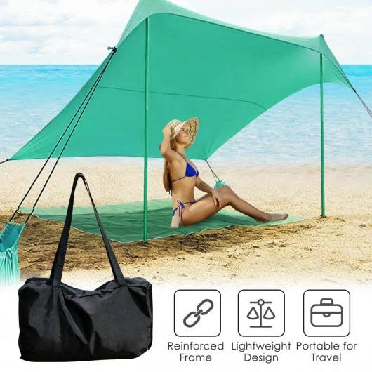 7 x 7 Family Beach Tent Canopy Sunshade with 4 Poles Green K880638
