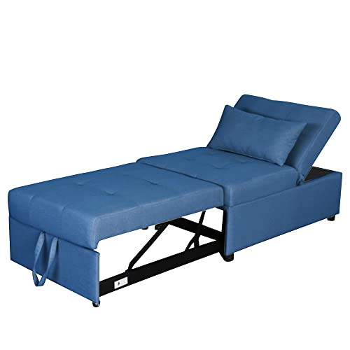 Blue Linen Fabric Fold Sofa Bed F6682