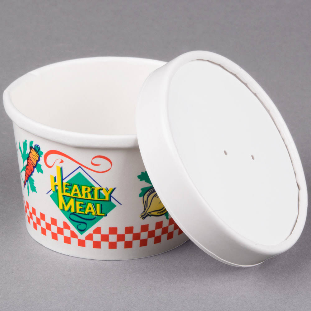 Double-Sided Polyethylene-Coated Paper Food Container with Lid, 8-oz. Capacity Q849109