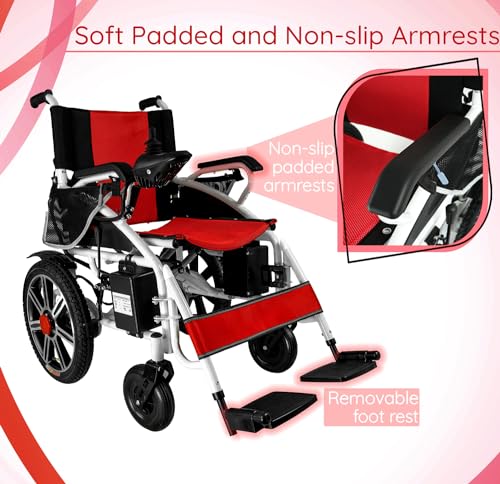 Foldable Power Wheelchair with Dual Motor (Red) B2352