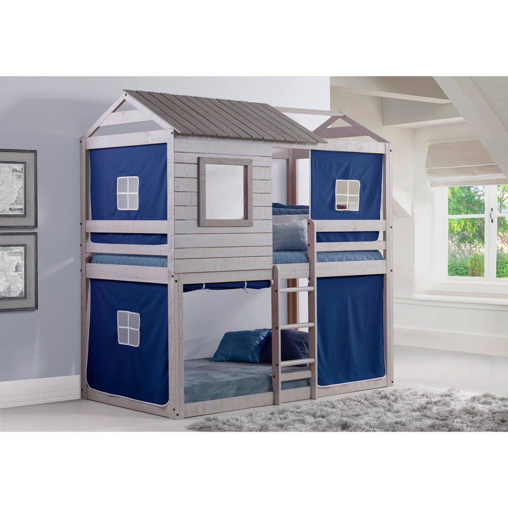 Twin Over Twin Size Bunk Loft Bed with Tent A279950