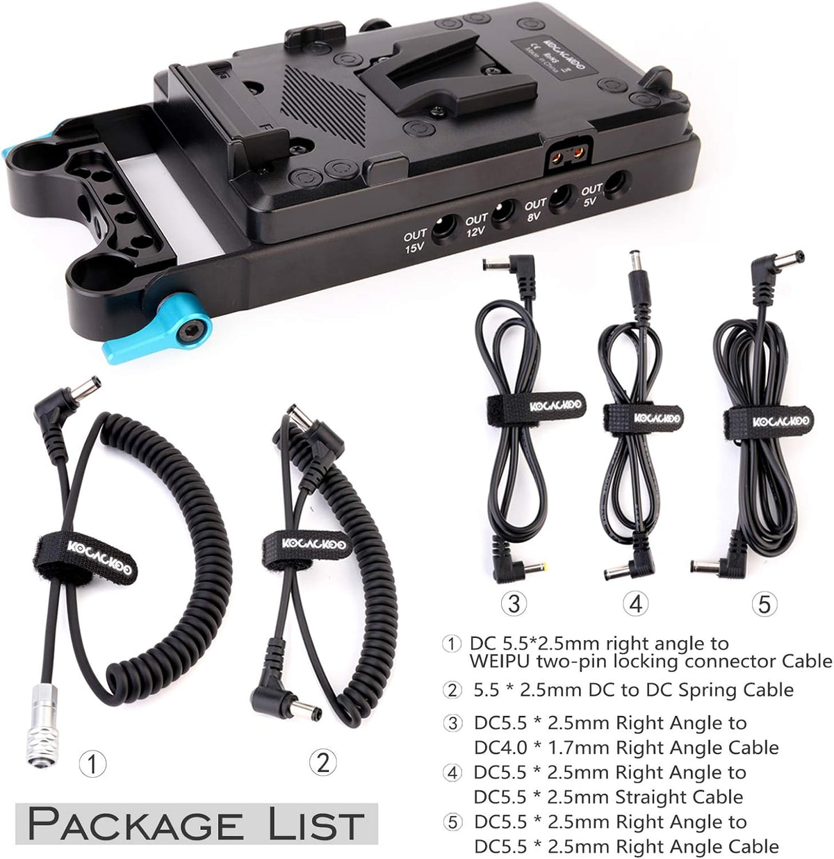 V-Mount Lock Battery Plate Power Supply Splitter Adapter with 15mm Rod Clamp X33469